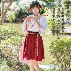 에스닉 여성 리폼 고대복장 룩 대칭 앞자락 중국한복 자수 플라워 프린트 한 원소 데일리룩 카메라 사진 의류 치어리딩 복