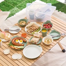 이지앤프리 무드온 캠핑식기 트레이 29p 세트 B, 화이트, 1세트