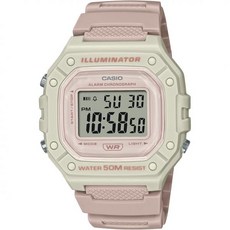 CASIO W-218HC 칙칙한 색상 스모키 뉘앙스 얇음 가벼움 방수 정사각형 디지털 남성용 여성용 어린이용 저렴한 카시오 핑크 베이지/아이보리