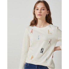 헤지스 여성 20FW [HAZZYS X 설동주] 아이보리 프린트배색 면 긴팔티셔츠 HSTS0D786IV
