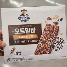 QUAKER 퀘이커 오트밀바 4개입 카카오&쿠키 아침대용, 4개