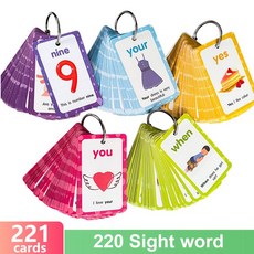 220 Sight Words 영어 플래시 카드 어린이 학습 카드 게임 A4 방수 유아학습 벽그림 학습영어 아기포스터, 221 Cards