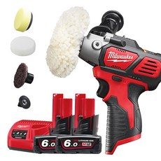 밀워키 12V 충전 폴리셔 M12 BPS 자동차 광택기 콤팩트 무선, 1개, 본품+6Ah배터리2개세트