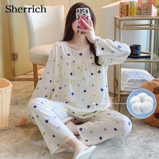 Sherrich 여성 잠옷 긴팔 파자마 플라워 홈웨어 여성실내복 상하의세트