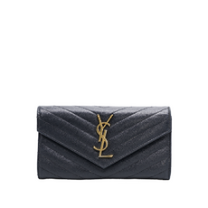 생로랑 [빈티지] 블랙 카프스킨 마틀라세 모노그램 금장 여성 장지갑 ..