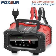FOXSUR 휴대용 자동차 배터리 충전기 오토바이 트럭 AGM LiFePO4 납산 수리 시작 중지 12V 24V 20A, 05 AU Adapter (Red)
