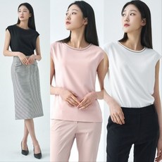 [지센] 여성 네크 실버줄장식 라운드 민소매티셔츠(색상3종)