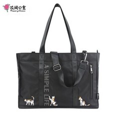  카하라발레리나백 가방 피트니스 꽃 공주 동물 자수 여성 숄더백 대용량 나일론 핸드백 방수 여행 십대 소녀, 1.Black  대형 최대 사이즈 50 센치메터 