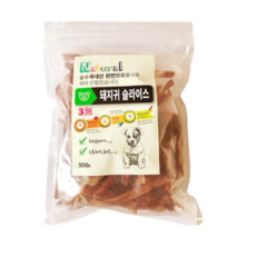  로하스 천연수제 강아지 간식 500g, 돼지귀슬라이스, 3개 