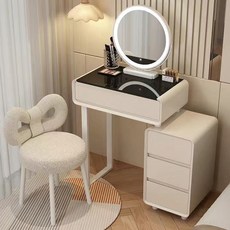 남쪽나무 콘솔 서랍형 폭조절 확장형 화장대 세트 거울 포함, A02/원형거울+흰색+수납장+스마트거울+의자(C), 60cm