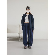 데님 파라슈트 스트링 와이드팬츠
