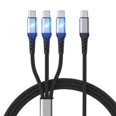 멀티 3in1 USB A to C타입 x3 고속 충전 케이블 LED 플렉시블 70cm, A to C 3in1LED케이블, 170cm 블랙