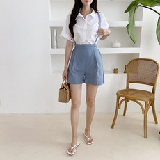 루즈핏 밴딩 멜빵 린넨 면 5부 멜빵 반바지 점프수트