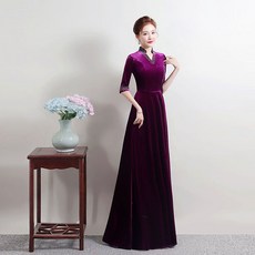 FULIBS 벨벳 드레스 대합창 공연복 중장년 합창단 의상 여성 롱 디너 드레스 1115PL21