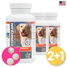 Nutramax 강아지 관절 영양제 글루코사민 콘드로이틴 MSM 함유 60츄어블 3통, 3개