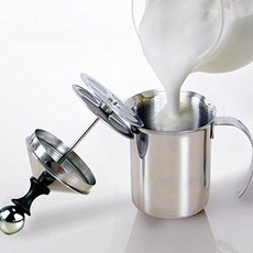 Eboxer 폼 메이커 스테인리스 스틸 수동 우유 거품기 작동 이중 거품 스크린 카푸치노 커피 라떼 핫 초콜릿용 800ML 핫템 잇템, Eboxer 폼 메이커 스테인리스 스틸 수동 우유 거품