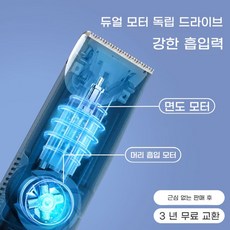 저소음 흡입식 애견 이발기 반려 반려동물 바리깡 클리퍼 애견바리깡 미용기, 스마트모발흡수모델 산수유 파우더 7단방수가위, 1개