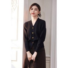 여성 여친가디건 가디건 코트 여자 울 빈티지 모직 소프트 니트 하트버튼 블랙 브이넥 스웨터