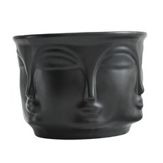 QDY 아트 초상화 인간 얼굴 sculputre 꽃병 탁상 책상 화분 주전자 컨테이너 사무실 탁상 정원 발코니 장식, S M L, 세라믹, 블랙 M