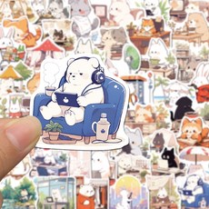 귀여운 고양이 스티커 감성 방수 리무버블 스티커 다꾸 노트북 핸드폰 캐리어 다이어리 꾸미기 스티커, 50매, 귀여운 친구들 50매, 귀여운 친구들