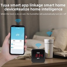 습도 감지 기능이 Tuya Co2 감지기 LED 디스플레이 스마트 홈 이산화탄소 사이드정기 라이프 앱, 1개