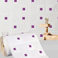 3D 입체 벽 자체 접착 장식 스티커 거실 침실 TV 배경 방수 벽지 70cm x 1m, [01] 1pcs-70cmX1m, [06] Purple
