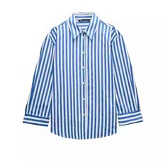 자라 여름 블라우스 ZARA 블루 스트라이프 포플린 루즈핏 셔츠