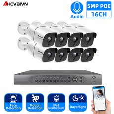 영어 설명서 H.265 16CH 5MP 4K 고화질 POE NVR 키트 CCTV 시스템 적외선 실외 양방향 오디오 AI IP 카메라 P2P 영상 안전 모니터링 장치 4TB HDD, 없다, 16채널 nvr 캠 8개, 1개