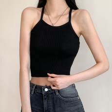 블루씨티 날씬핏 크로니 골지 줄무늬 니트 나시