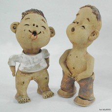 수공예 옹기인형 2개-1세트 점토인형 외국인친구선물