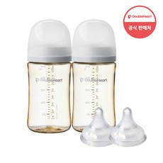 더블하트 모유실감 3세대 PPSU 모먼트 트윈팩 240ml+젖꼭지(2입), 3세대 젖꼭지LL, 새벽그레이, 1세트, 240ml