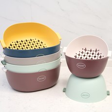 주앤지 프리미엄 듀얼 채반 과일 세척볼 믹싱볼 야채볼 손잡이, 싱글, 옐로우블루, 1개
