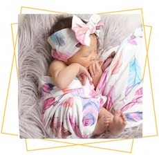 QTECLOR 신생아 입고용 블랭킷 헤드밴드 세트 - 유니섹스 소프트 베이비 스와들 걸 보이 선물(아버지)