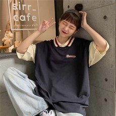 코튼 터틀넥 폴로셔츠 여 2024 여름 바캉스 투피스 반팔 티셔츠 여학생 루즈핏 반팔 상의