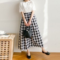 멋쭈 [무배]피크닉 사각 체크 플레어스커트