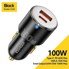 에시저 차량용 USB 타입 C 고속 충전기 삼성 호환 노트북 태블릿용 폰 14 자동차 QC PD 3.0 100W 급속 충전, 01 100W TypeC With USB
