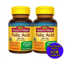 Nature made 엽산 400mcg 250정 X2통 네이처메이드 Folic Acid 미국 직구 사은품 추가증정, 2개
