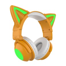 고양이 귀 무선 블루투스 LED 헤드셋, 카키,