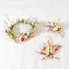 뷰티풀데코센스 들꽃크림 화관 + 꽃팔찌 4cm 세트, 와일드화관