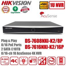 Hikvision NVR 네트워크 비디오 녹음기 DS 7608NXI K2 8P 7616NXI 16P 8 16CH POE 포트 4K H 265 2SATA AcuSense, 8CH, EU 플러그, 1개 - ds-7608nxi