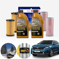 쏘렌토(MQ4) 1.6(하브) 가솔린 BEX 100% 합성엔진오일 필터세트 5리터 a3031+o380 ONL-0110310 cs02070, 5w40(장거리고속주행)