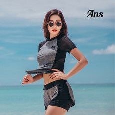 앙스블랑 여성용 반팔 집업 플레어 상하의 래쉬가드 세트 BK558