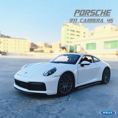 WELLY 1:24 Porsche 911 Carrera 4S (992) 스포츠카 블랙 시뮬레이션 합금 자동차 모델 공예 장식 컬렉션, 1개, 04 Carrera 4S white