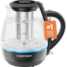 Chefman 티 인퓨저 전기 주전자 1L 1500W 세척 분리형 뚜껑, 1 Liter, Black