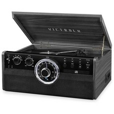 Victrola Empire Mid-Century 6-in-1 턴테이블(3 Speed Record Player Bluetooth Connectivity 라디오 카세트 CD 플레