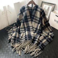 book mark 케이프 코트 격자 무늬 스카프 모직 스카프