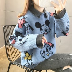 여성 겨울 미키 레이어드 니트티