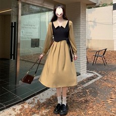 ANYOU 여성 카라넥 기본 랩 원피스 A라인 빅사이즈 롱원피스 하객룩