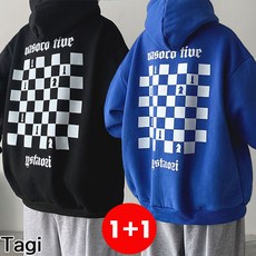 Tagi 1+1 남자 체크 후드 맨투맨 빅사이즈 후드티 오버핏 코트 기모 (있음/없음) M~5XL