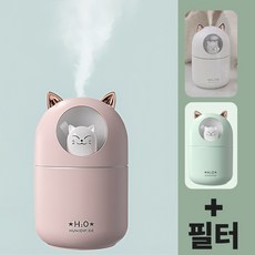 온몰넷 고냥이 미니 가습기 무드등 탁상용 대용량 + 필터, 핑크P+필터